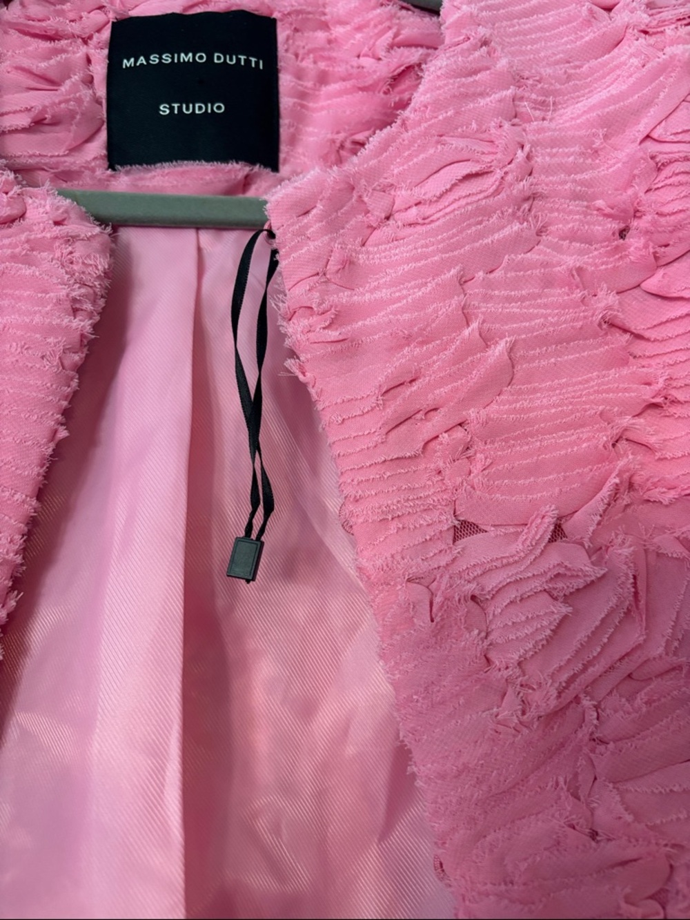 Massimo Dutti Studio NWOT Textured Bouclé Cropped Jacket Bubblegum Pink Medium - Picture 5 of 10